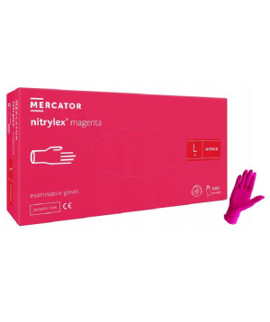 Rękawiczki nitrylowe bezpudrowe, rozmiar L, kolor magenta 100szt.