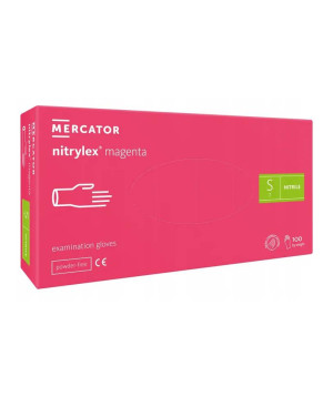 Rękawiczki nitrylowe bezpudrowe, rozmiar S, kolor magenta 100szt.