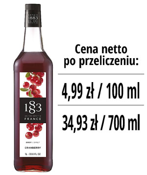 Syrop 1883 Routin Żurawina, szklana butelka 1L