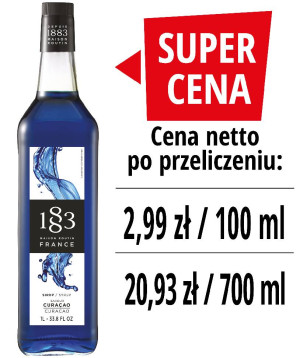 Syrop 1883 Routin Blue Curacao, szklana butelka 1L