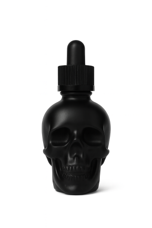 Butelka szklana dash bottle 60ml z pipetą, kształt czaszka, kolor czarny