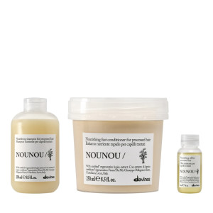 Davines Nounou | Odżywczy i wzmacniający szampon do włosów suchych i łamliwych 250ml + Głęboko odżywcza odżywka do włosów suchych i zniszczonych 250ml + Odżywczy olejek do włosów suchych i zn