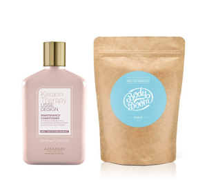 Alfaparf Keratin Therapy Lisse Design Maintenance and Body Boom Kokos | Zestaw: odżywka 250ml + peeling kawowy Imprezowy Kokos 200g