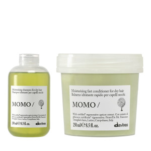 Davines Momo | Nawilżający szampon do włosów suchych i odwodnionych 250ml + Nawilżająca odżywka do włosów suchych i odwodnionych 250ml zestaw