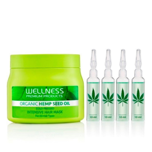 Wellness Hemp Seed | Wzmacniający zestaw do włosów: maska 500ml + ampulki 4x10ml