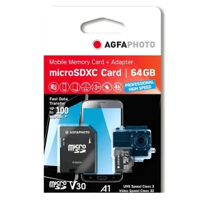 Agfa Carte Mémoire Micro Sdxc Uhs I 64gb High Speed U3/v30/a1 Black One Size unisex