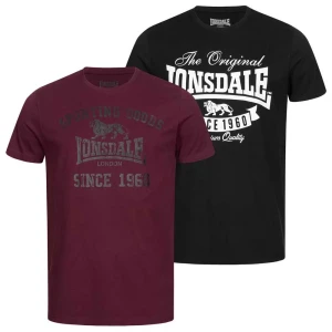 Lonsdale T-shirt à Manches Courtes Torbay 2 Unités Black / Oxblood 2XL