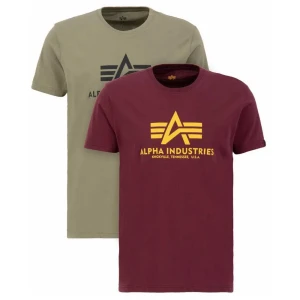 Alpha Industries T-shirt à Manches Courtes Basic 2 Unités Olive / Burgundy 2XL Homme