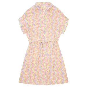 Tom Tailor Robe Sans Manches Allover Printed Multicolor Wavy Stripe 152 cm Fille