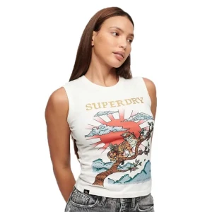 Superdry T-shirt Sans Manches Tattoo Rhinestone Tank Winter White XS Femme