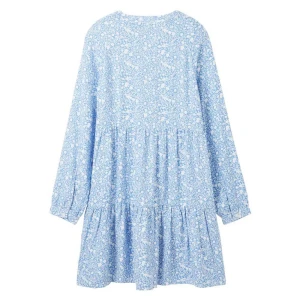 Tom Tailor Robe à Manches Longues Allover Printed Cutline Blue White Flower Allover 140 cm Fille