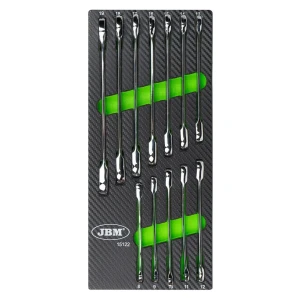 Jbm Llave De Trinquete Combinada Set In Carbon Fiber Finish Eva Tray 12 Pieces Grey One Size