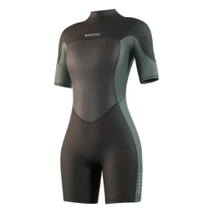 Mystic Shorty à Manches Courtes Avec Fermeture éclair Au Dos Pour Femme Brand Flatlock 3/2mm Dark Olive S Femme