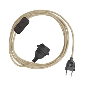 Creative Pantalla Snakebis E27-juego De Cables Con Portalámparas. Cable Textil De Color Y Enchufe De 2 Clavijas 3 M Jute One Size