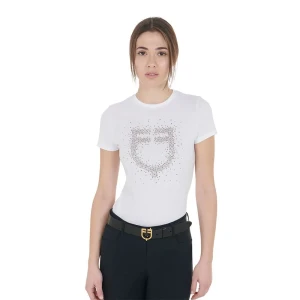 Equestro T-shirt à Manches Courtes Pink Diamond Logo Cotton White S Femme
