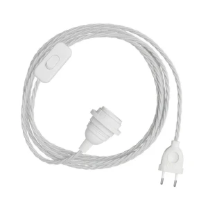 Creative Pantalla De Lámpara Snakebis Twisted E14-juego De Cables Con Portalámparas. Cable Trenzado De Tela Y Enchufe De 2 Clavijas 3 M White One Size