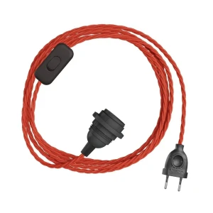 Creative Cables Abat-jour Snakebis Twisted E27-ensemble De Câbles Avec Douille. Câble Tressé En Tissu Et Fiche à Deux Broches 1.8 M Red Silk One Size