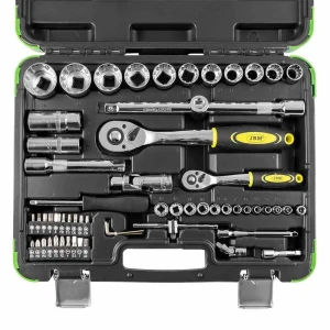 Jbm Jeu De Clés à Cliquet Avec Embouts Et Douilles 53108 1/2´´ 1/4´´ 61 Pièces Black / Green One Size