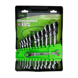 Jbm Llave De Carraca Combinada Articulada 8-19 Mm 12 Piezas Black / Green One Size