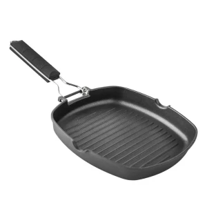 Supreme Parrilla De Aluminio Fundido Con Mango Plegable A Rayas De Xilán 24 Cm Black One Size