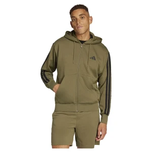 Adidas Sweat-shirt à Zip Essentials 3 Stripes Fleece Olive Strata / Black S Homme