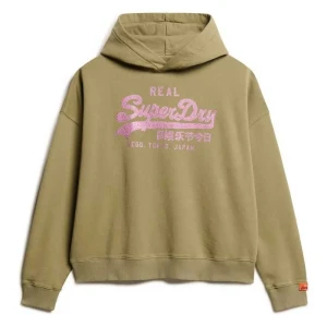Superdry Sweat à Capuche Vl Rhinestone Relaxed Dark Sage Green L Femme