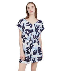 Fundango Robe Courte à Manches Courtes Palmetta Marine M Femme