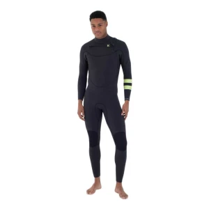 Hurley Combinaison En Néoprène à Manches Longues Avec Fermeture éclair Sur La Poitrine Plus 4/3 Mm Fs Black / Lemon LS Homme