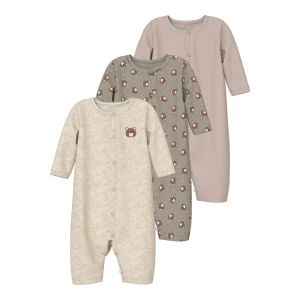 Name It Pyjama à Manches Longues Nightsuit 3 Unités Vintage Khaki / Bear AOP / Peyote Melange / Mushroom 2 Mois Garçon,Fille