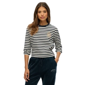 Superdry T-shirt à Manches Longues Country Club Stripe Navy Stripe M Femme