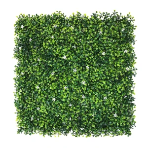 Wellhome Panneau De Haie De Jardin Vertical Artificiel Pour La Décoration Intérieure Et Extérieure Avec Des Feuilles Vertes Et Des Fleurs Blanches
