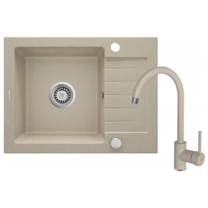 Deante Zqza711a Évier En Granit 1 Bac Avec Robinet Et égouttoir Alabaster One Size