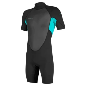 O´neill Wetsuits Shorty à Manches Courtes Avec Fermeture éclair Dans Le Dos Reactor-2 2 Mm Spring Black / Light Aqua 12 Années Garçon,Fille