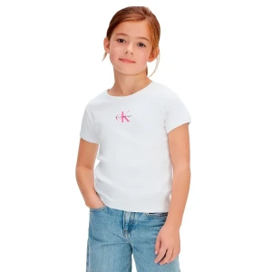 Calvin Klein Jeans T-shirt à Manches Courtes Monologo Rib Baby Bright White 12 Années Fille