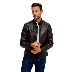 Salsa Jeans Veste 21011185 Leather Biker Dark Brown 2XL Homme