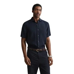 Gant Chemise à Manches Courtes 3260046 Linen Regular Fit Evening Blue XL Homme