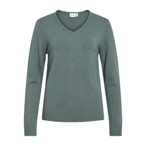 Vila Pull à Col En V Ril Knit Balsam Green / Dark Melange 2XL Femme