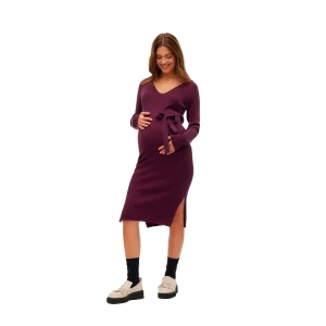 Vero Moda Robe à Manches Longues Saba Rib V-neck Belt Winetasting S Femme
