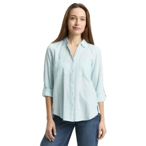 Tom Tailor Chemisier à Manches Longues With Slub Structure 1035247 New Blue Haze 36 Femme