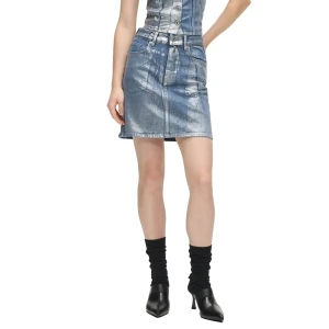 Karl Lagerfeld Jeans Jupe Courte B1w12018 Coated Blue M Femme