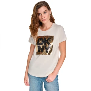 Dkny T-shirt à Manches Courtes Stacked Animal Eggnog / Champagne Beige L Femme