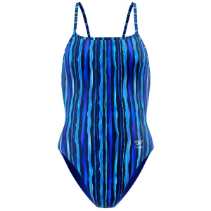Speedo Traje De Baño Printed Web Back Brushy Stripes-Calm Cobalt 30