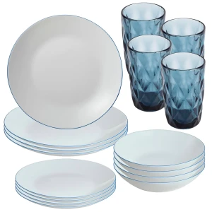 San Ignacio Ensemble De Vaisselle Et Verres En Cristal 350ml 4 Unités 12 Pièces White / Blue One Size