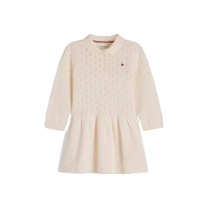 Tommy Hilfiger Robe Courte à Manches Longues Kn0kn02261 Ivory Silk Stripes 9 Mois Fille