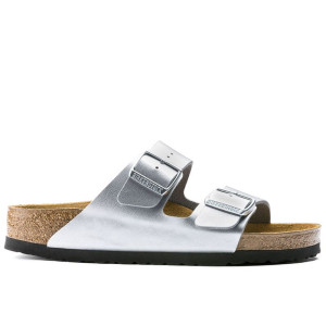 Klapki damskie Birkenstock Arizona Birko-Flor 1012283- srebrne