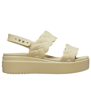 Klapki damskie Crocs Brooklyn Woven Low Wedge 209977-212 - beżowe