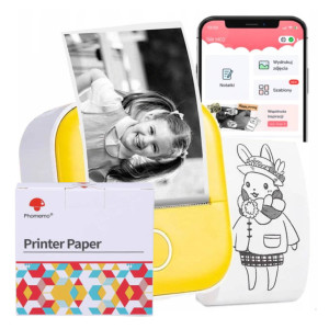 Mini drukarka etykiet Phomemo T02 żółta 203 dpi / do 50 mm / Smartfon / BT / z 3 szt. taśm w zestawie 