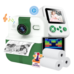 Mini drukarka zdjęć Fotuś P02 zielona 203 dpi / do 56 mm / PC / Mac / BT / z 6 rolkami taśm w zestawie