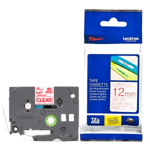 Taśma Brother TZe-132 12 mm x 8 m / przezroczysta / czerwony nadruk / do drukarek Brother P-touch