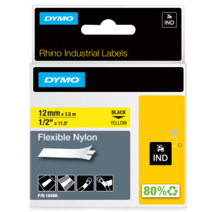 Taśma nylonowa DYMO Rhino 18490 12 mm x 3,5 m / żółta / czarny nadruk / do drukarek DYMO D1 